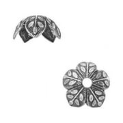 Nunn Design Bead Caps, 9mm Etched Daisy Design, 4 Pieces, Antiqued Silver