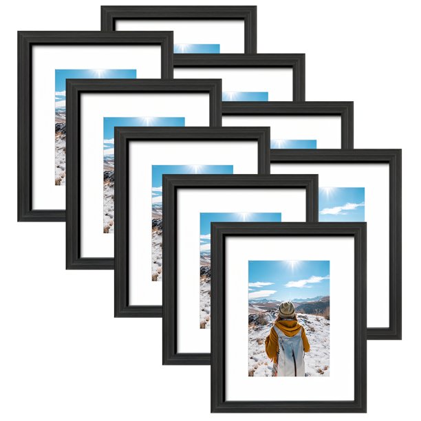 9 Pack 8x10 Picture Frames Set without Mat or 5x7 Photo Frame with Mat