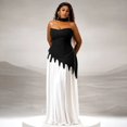 thumbnail image 4 of Women's Black & White Color Spliced Strapless Slash Neck Sleeveless Waistband Irregular Long Dress & Bandage, 2pcs Set, 4 of 19