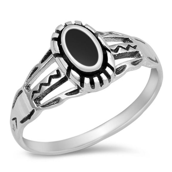 CHOOSE YOUR COLOR Simulated Black Onyx Cutout Ring .925 Sterling Silver Thumb Band CZ Female Size 6