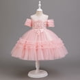 thumbnail image 2 of Zpanxa Girls Summer Dress Kid's formal Princess Dress Solid Short Sleeve Round Neck Party Dance Dresses Pink 3 Years, 2 of 6