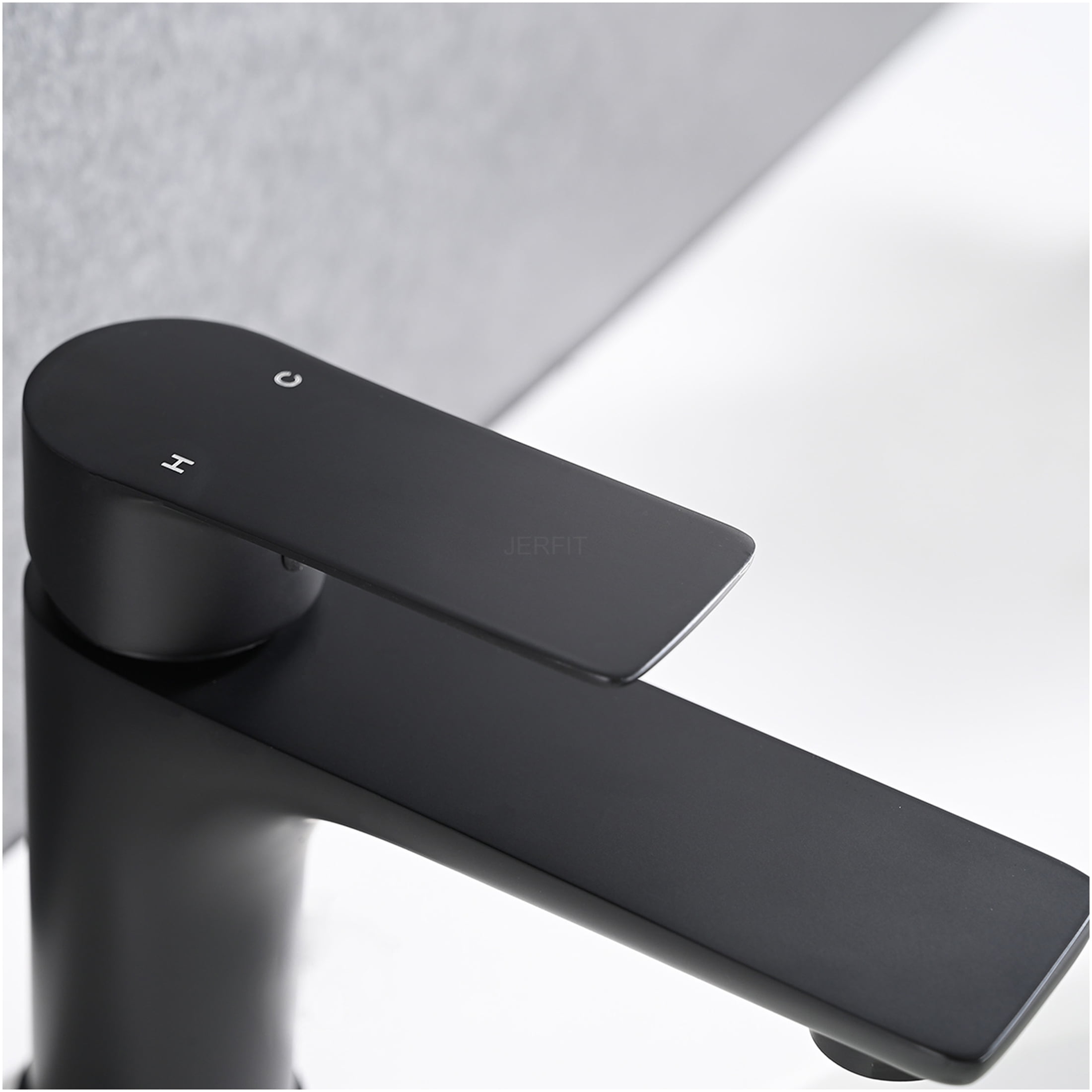 JERFIT Single Hole Bathroom Sink Faucet, Matte Black Modern Vanity Faucet with Lever Handle, 1.2 GPM Low Flow, Deck Mount Brushed Nickel Finish Basin Tap for Bathroom Sink