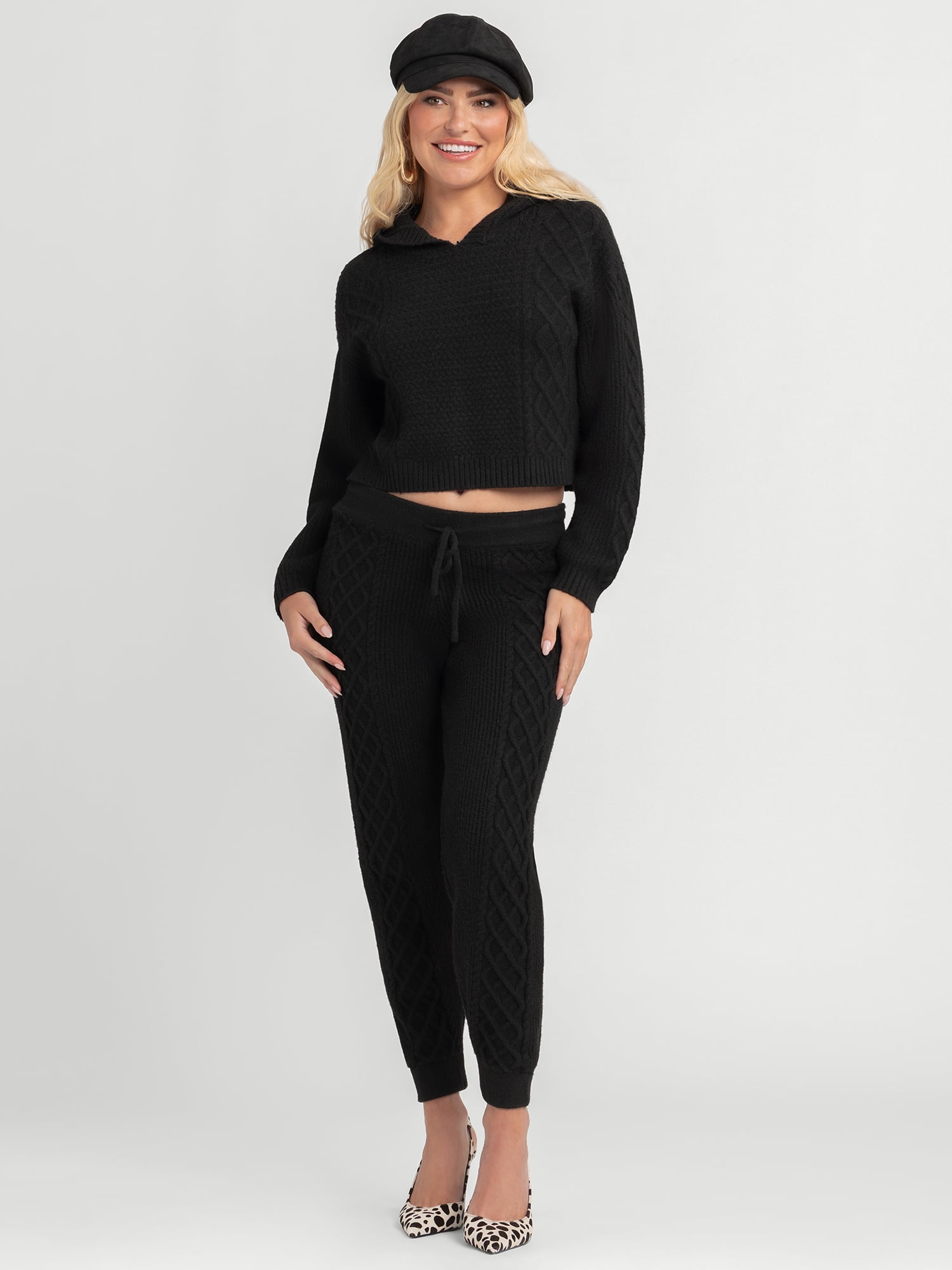 Jessica Simpson Women's Brigite Cropped Mixed Stitch Hoodie Sweater, Sizes XS-XL