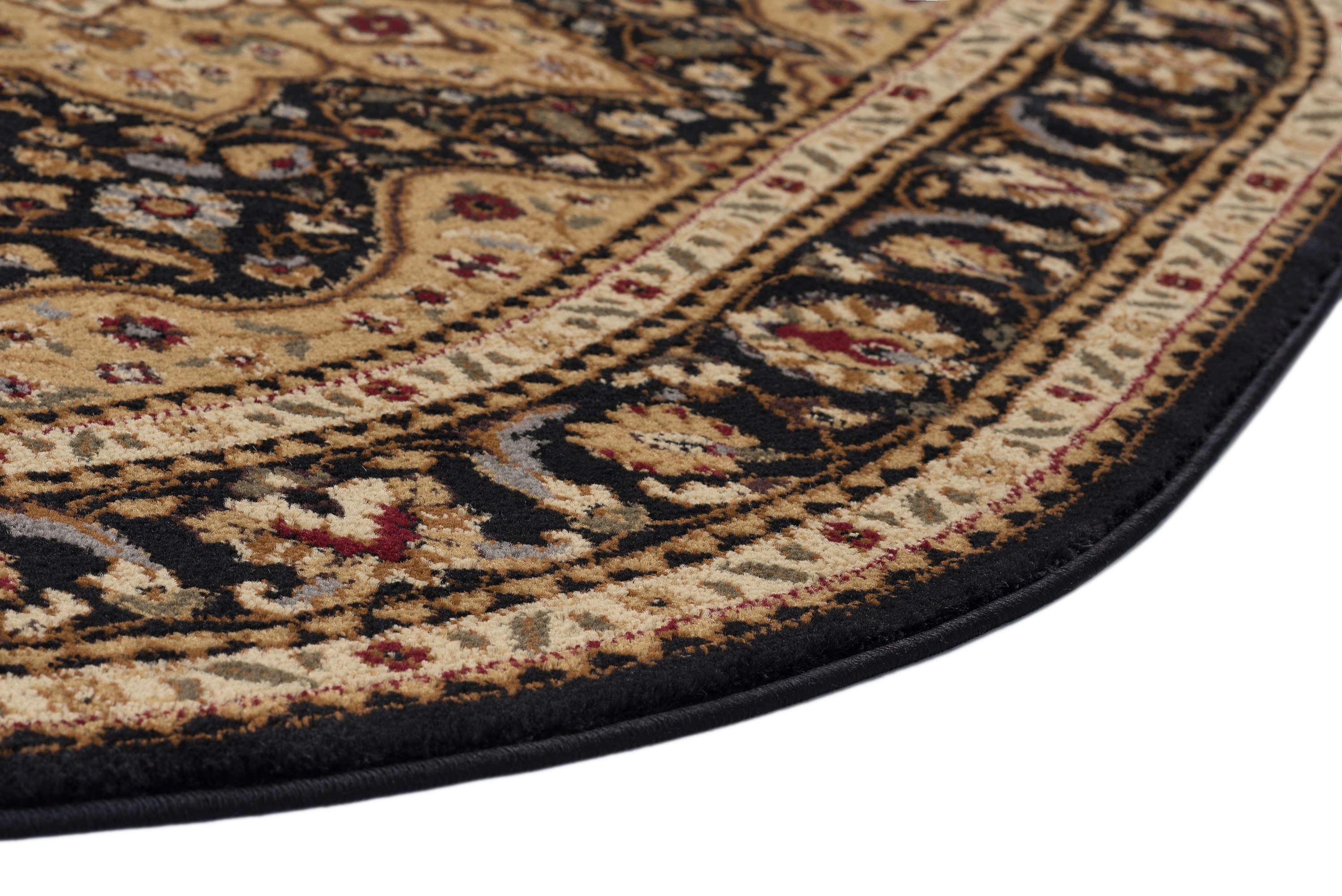 Traditional Area Rug (6'7'' x 9'6'' Oval) Oriental Black, Gold Living Room Easy to Clean