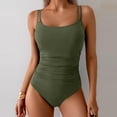 thumbnail image 4 of One Piece Swimsuit for Women Tummy Control Ruched Bathing Suit Push Up Slimming Swim Suit Double Straps Swimwear Green M, 4 of 4