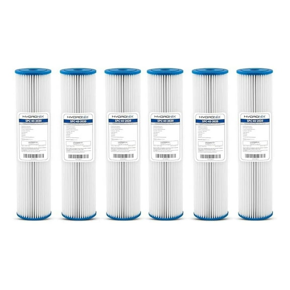 (6 Pack) SPC-45-2020 Pleated Water Filter Whole House Industrial Washable and Reusable 4.5" x 20" - 20 micron