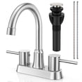 thumbnail image 1 of GPED Grifos de Baño para Fregadero de 3 Agujeros, Grifo de Fregadero de 4 Pulgadas con Desague Emergente y 2 Mangueras de Suministro, Acero Inoxidable y sin Plomo, Grifo Central de 2 Manijas para Fre, 1 of 7