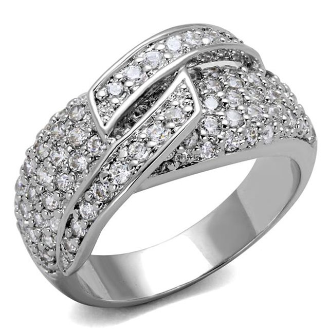 Alamode LO3741-7 Anneau en Laiton Rhodié pour Femmes avec AAA Grade CZ en Clair - Taille 7