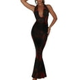 thumbnail image 3 of Coduop Women Long Bodycon Dress Print Cowl Neck Tie-Up Halter Neck Sleeveless Backless Party Dress, 3 of 9