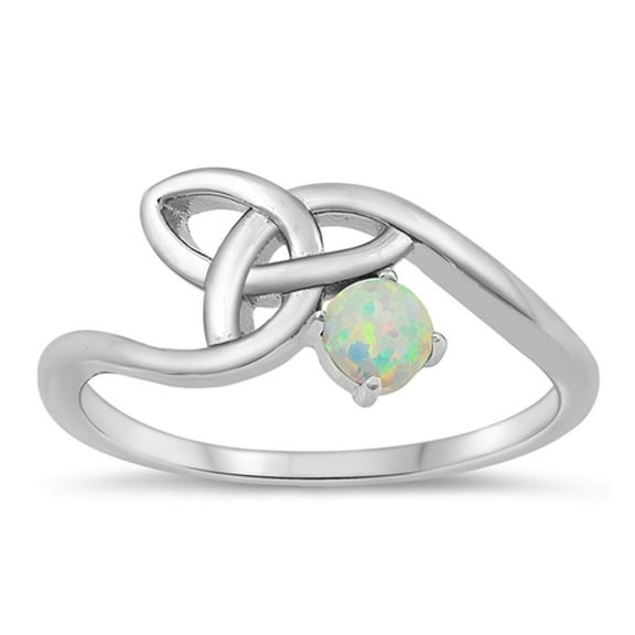 CHOOSE YOUR COLOR White Simulated Opal Celtic Knot Wave Ring .925 Sterling Silver Band CZ Female Size 5