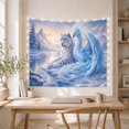 thumbnail image 5 of Snow Leopard and Blue Phoenix Resting on Icy Mountainside, Mystical Fantasy Illustration for Nature Lovers, Mythical Wildlife Art Christmas Gift Tapestry Wall Hanging for Bedroom and Living Room, 5 of 7