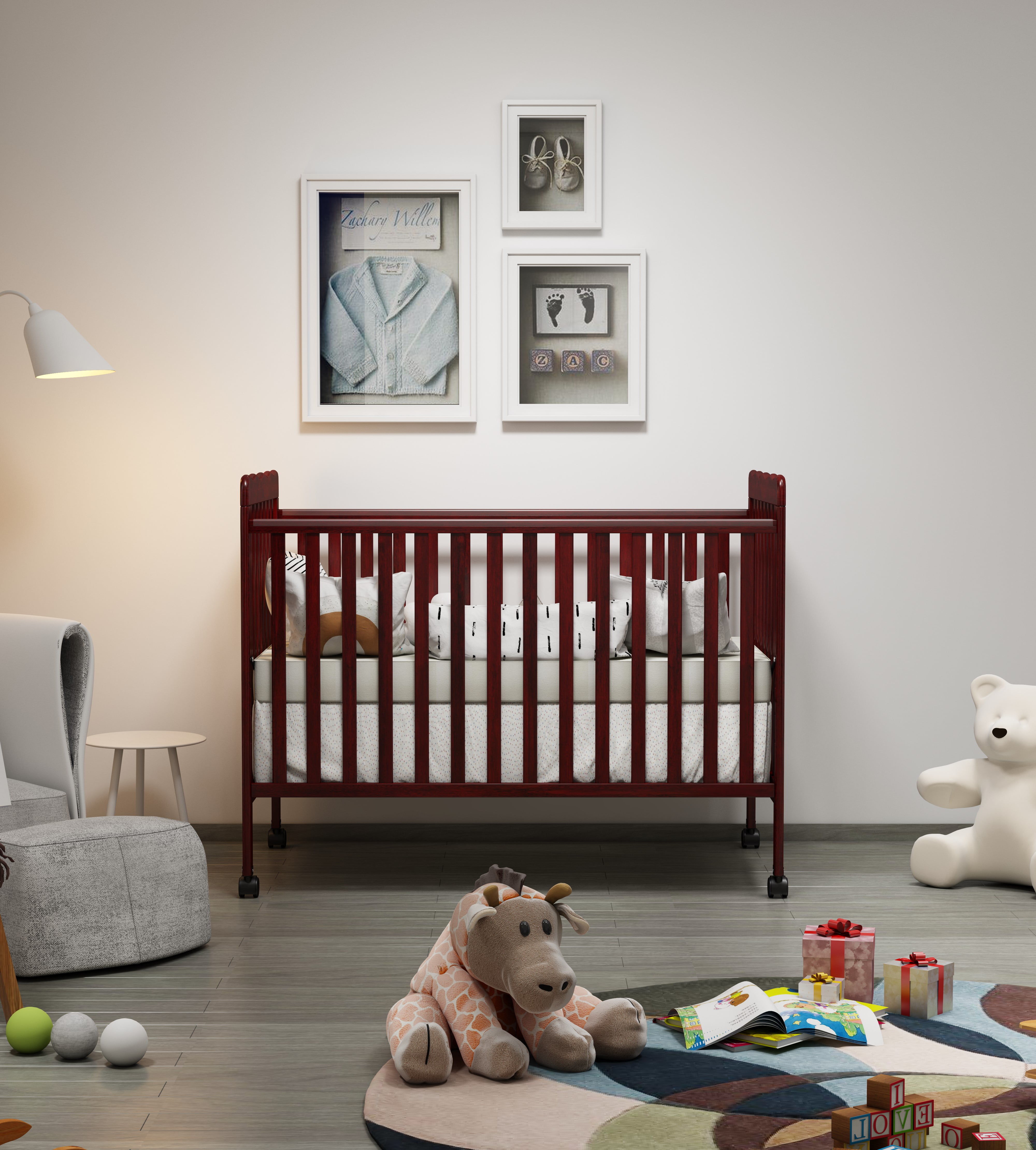 Euroco 3-in-1 Convertible Crib, Baby Crib with Drawers, Wood and Metal, Natural