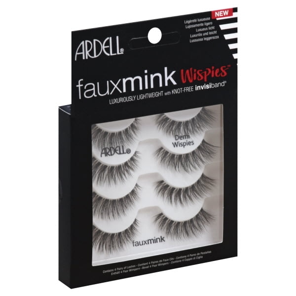 Ardell Faux Mink Wispies False Eyelashes, Medium Volume Wispy Lashes, Black, 4 Pairs
