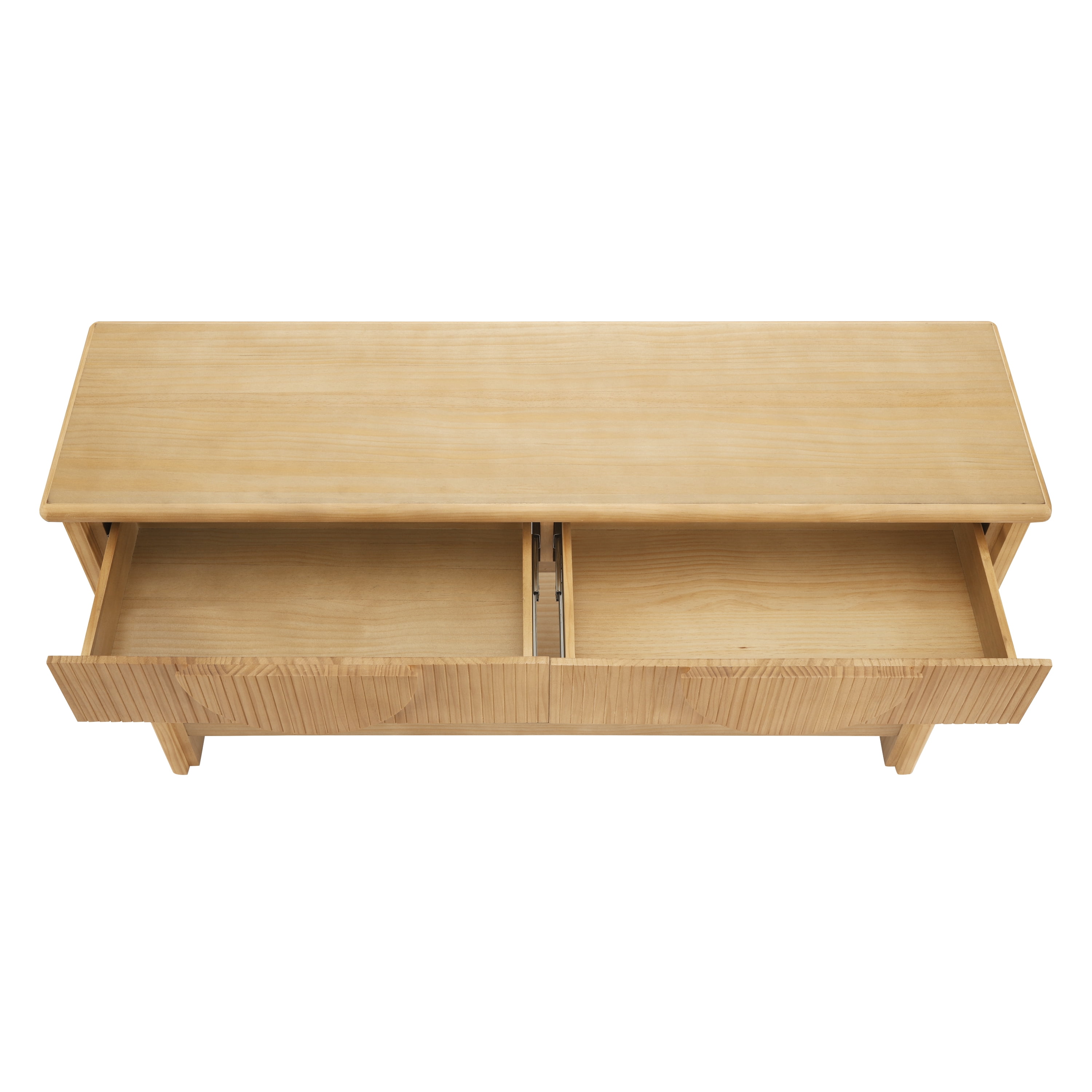 Euroco 55" Fluted Console Table, 2 Tier Entryway Table Sofa Table Behind Couch with 2 Drawers,Bottom Storage Shelf for Living Room,Hallway,Office, Natural