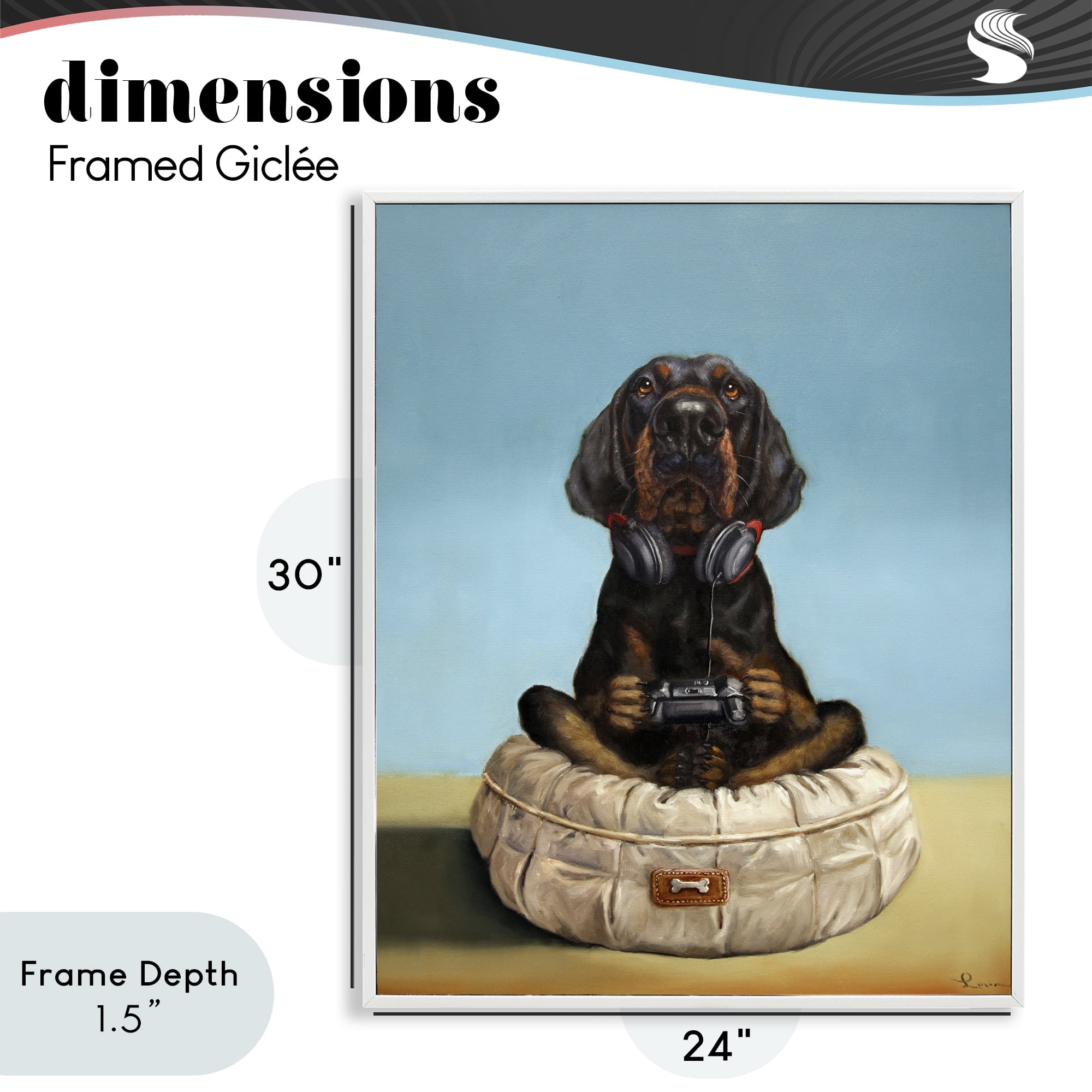 Stupell Industries Game Boy Playing Dog White Framed Giclee Art, design by Lucia Heffernan