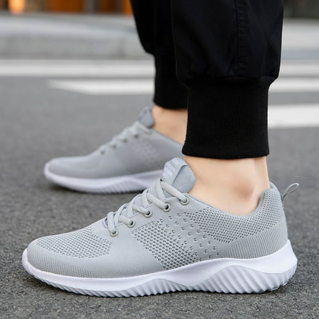 

HIBRO Fashion Men Mesh Casual Sport Shoes Lace-Up Breathable Soft Bottom Sneakers