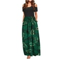 thumbnail image 1 of SMihono Robe Maxi Bohème d'Été pour Femmes Grande Taille Mode Décontractée Manches Courtes Épaules Dénudées Imprimé Col Rond Robe de Plage, 1 of 4
