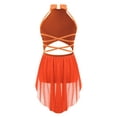 thumbnail image 2 of Yeahdor Girls Figure Skating Dress Cutout Strappy Backless Rhinestones Skirted Lyrical Ballet Dance Leotard Fluorescent Orange 16, 2 of 5