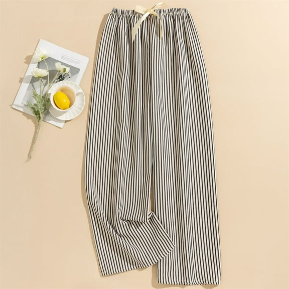 Women's Casual Fashion Striped High-Waisted Sleep Pants Loungewear Wearable As Outerwear, Black