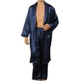 thumbnail image 3 of Hvyesh Men's Satin Robe with Pants Lightweight Silk Bath Robe Set Luxurious Kimono Nightgown Pajamas Bathrobes, 3 of 5