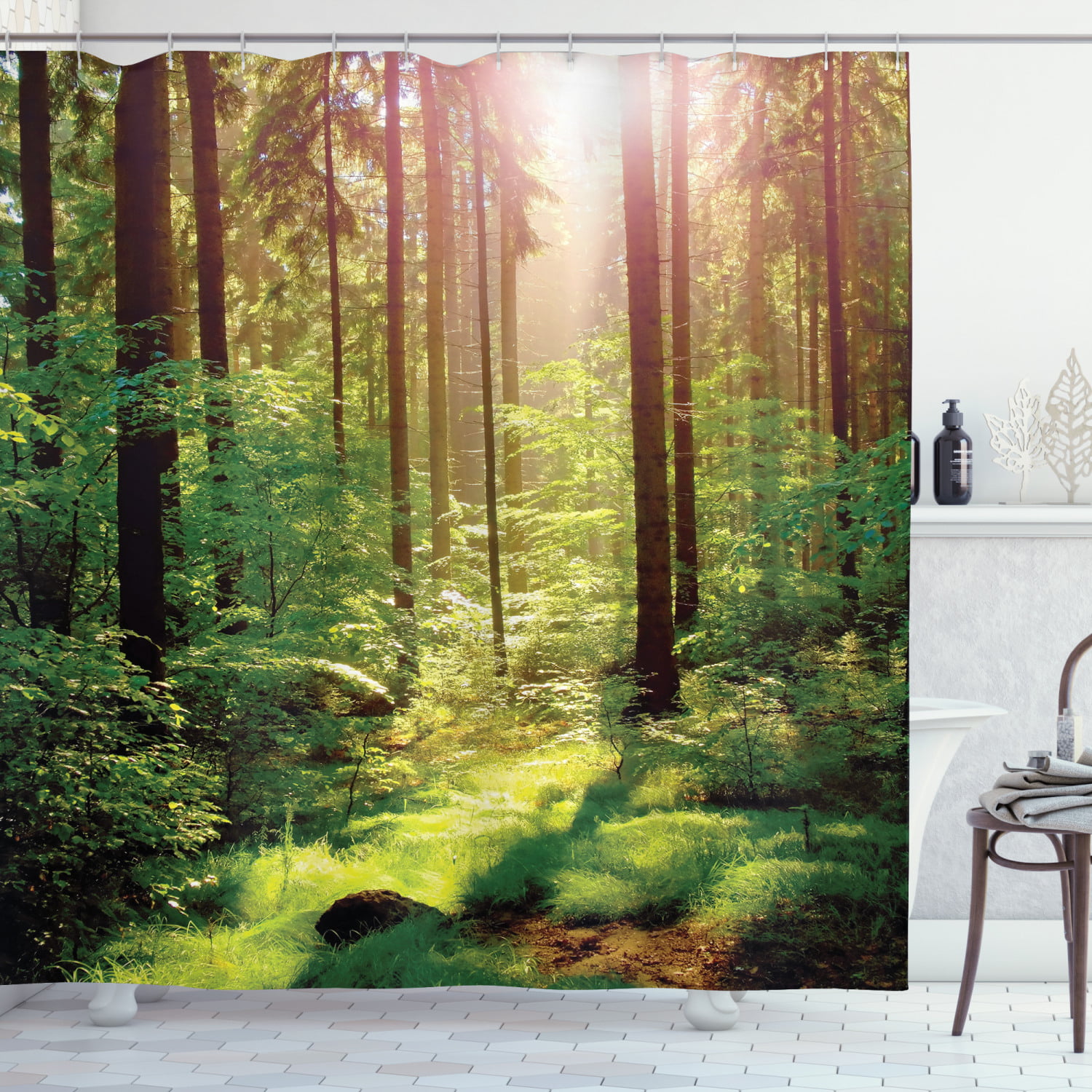 Details about   Nature Landscape Forest Trees Green Moss Waterproof Polyester Shower Curtain Set 