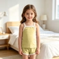 thumbnail image 5 of Juorvia Toddler Girls Summer Outfits 2pc Loungewear Cotton Classic Fitted Sleeveless Tops Color Spliced Shorts(18-19 Months,Yellow), 5 of 6