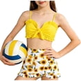 thumbnail image 2 of Avrnliq Girls 3 Piece Sunflower Print Tankini Swimsuit, Modest Ruffle Trim Skirted Bathing Suit with Adjustable Straps, Yellow, for 8-14 Years Tweens,Size 10-11 T, 2 of 9