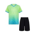 thumbnail image 1 of iefiel Kids 2pcs Sports Suit Quick Dry Printed Contrast Color Shirts Shorts Set For Football Basketball B Green 30, 1 of 7