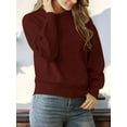 thumbnail image 4 of Women Striped Sweater Long Sleeve Fall Round Neck Pullover Knit Tops Cute Casual Oversized Y2K Clothes Solid Wine Red S, 4 of 9