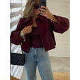 thumbnail image 2 of Chaqueta de un solo pecho para mujer, abrigo ajustado corto con bolsillos y cuello redondo, ropa de calle elegante, color rojo vino, Otoño, 2024, 2 of 5