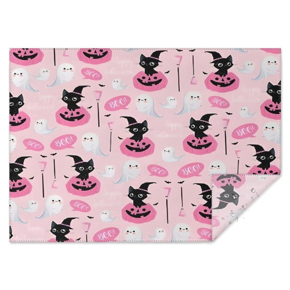 Pink Halloween Black Cats Ghosts and Pumpkins Rectangle Tablecloth 60"x84",Waterproof Polyester Rectangle Table Cloth, Wipeable Spillproof Polyester Tablecloth for Dining, Camping, Indoor and Outdoor