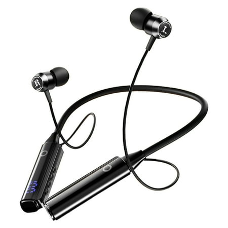 asxite Wireless Earbuds Hanging Neck Earphones Wireless Bluetooth 5.2 Magnetic Suction Heavy Large Battery With Digital Display Long Battery Life Bluetooth Earphones Black