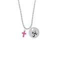 thumbnail image 2 of Delight Jewelry Silvertone Small Hot Pink Crystal Cross Silvertone Script Initial Disc - H - Charm Necklace, 20"+3", 2 of 4