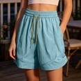 thumbnail image 7 of Plus Size Women's Nylon High Waisted Elastic Drawstring Workout Shorts with Pockets, Running Gym Hiking Casual Summer, Womens Athletic Shorts | UKHCCC,Sky Blue 3XL, 7 of 7