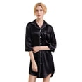 thumbnail image 3 of Defitshape Women's Satin Nightgown Soft Button Down Pajamas Dress Summer Lightweight Holiday Button 3/4 Sleeve Loose Sleepwear Black X-Large, 3 of 4