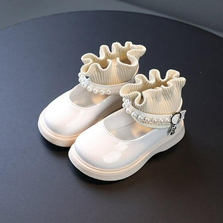 

Elaydool Winter Children Princess Shoes PU Leather Toddler Girl Casual Shoes Waterproof Red Fashion Boots with Pearl Flat Rubber Footwear