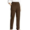 thumbnail image 1 of Pantalones vintage de pana de cintura alta para mujer: cintura elástica, pierna recta y ancha, bolsillos, pantalones de trabajo para otoño/invierno, 1 of 6