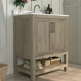 thumbnail image 3 of Emma + Oliver 30 Inch Bathroom Vanity, Single Sink Cabinet with 2 Soft Close Doors and Open Shelf, Carrara Marble Finish Countertop, Brown, 3 of 12
