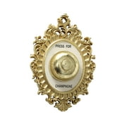 Grand Hotel Decorative Door Bell, Champagne Theme, Ornamental Plaque, Non-Working Ringer, 9 Tall x 5.5 Inches Wide, Metallic Gold and White Painted Polyresin