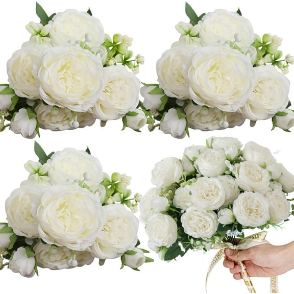 Dalrosia 4PCS Artificial Flowers Fake Peonies Silk Peony Bouquet Faux Flowers Bulk Arrangements for Decoration Vase Florals Arrangements Wedding Home Party Table