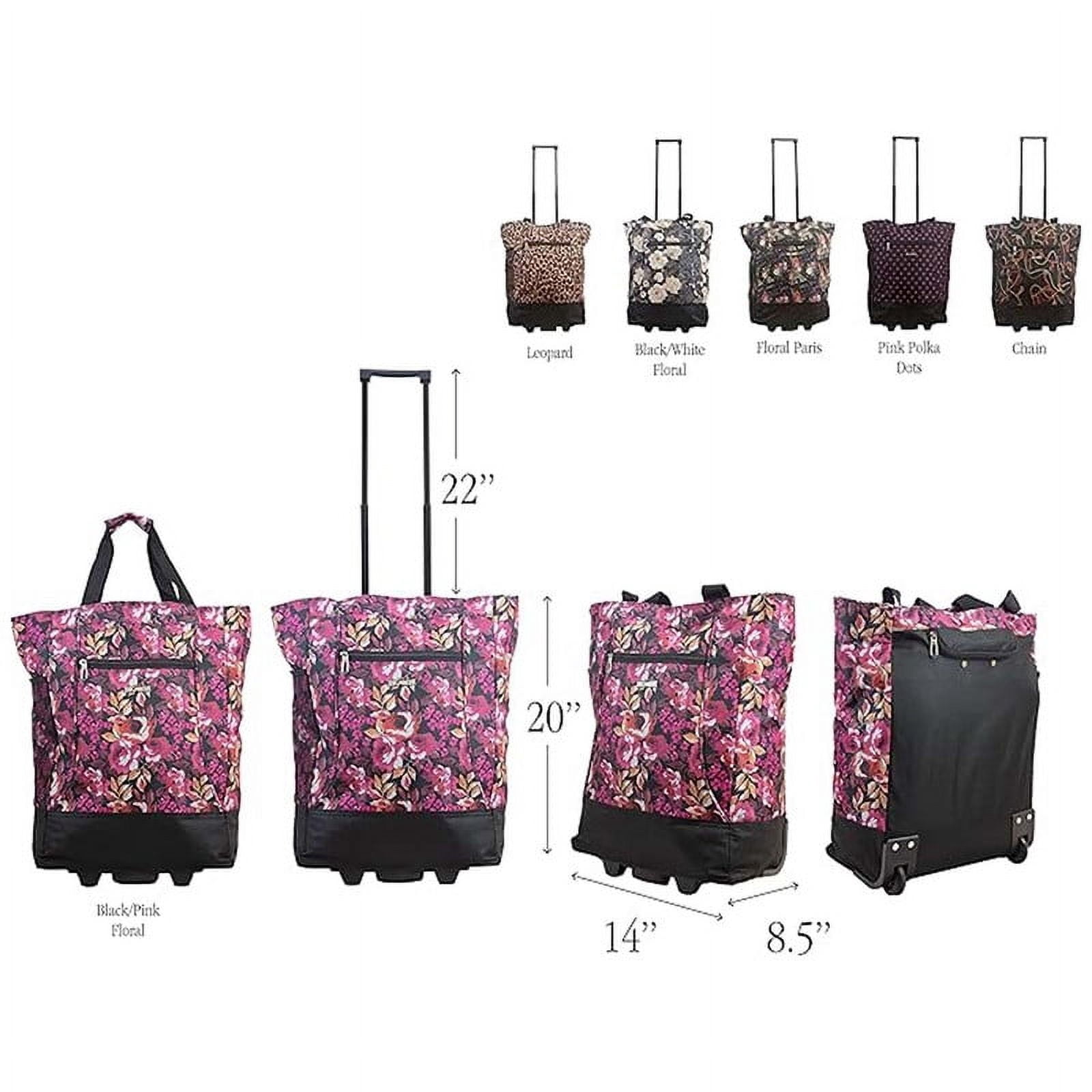 20" Carry-on Rolling Luggage Bag,Print Shopping Bag Tote with Wheels,Portable Grocery Trolley Bag for Short Trips,Beach & Daily Use,Leopard - TF023