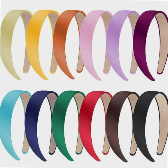 12 Pieces Satin Headbands 1 Inch Wide Non-slip Headband Colorful Headbands DIY Hair Headband for Women and Girls,12 Colors