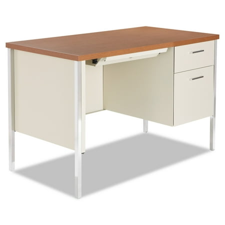 Single Pedestal Steel Desk, Metal Desk Cherry/Putty