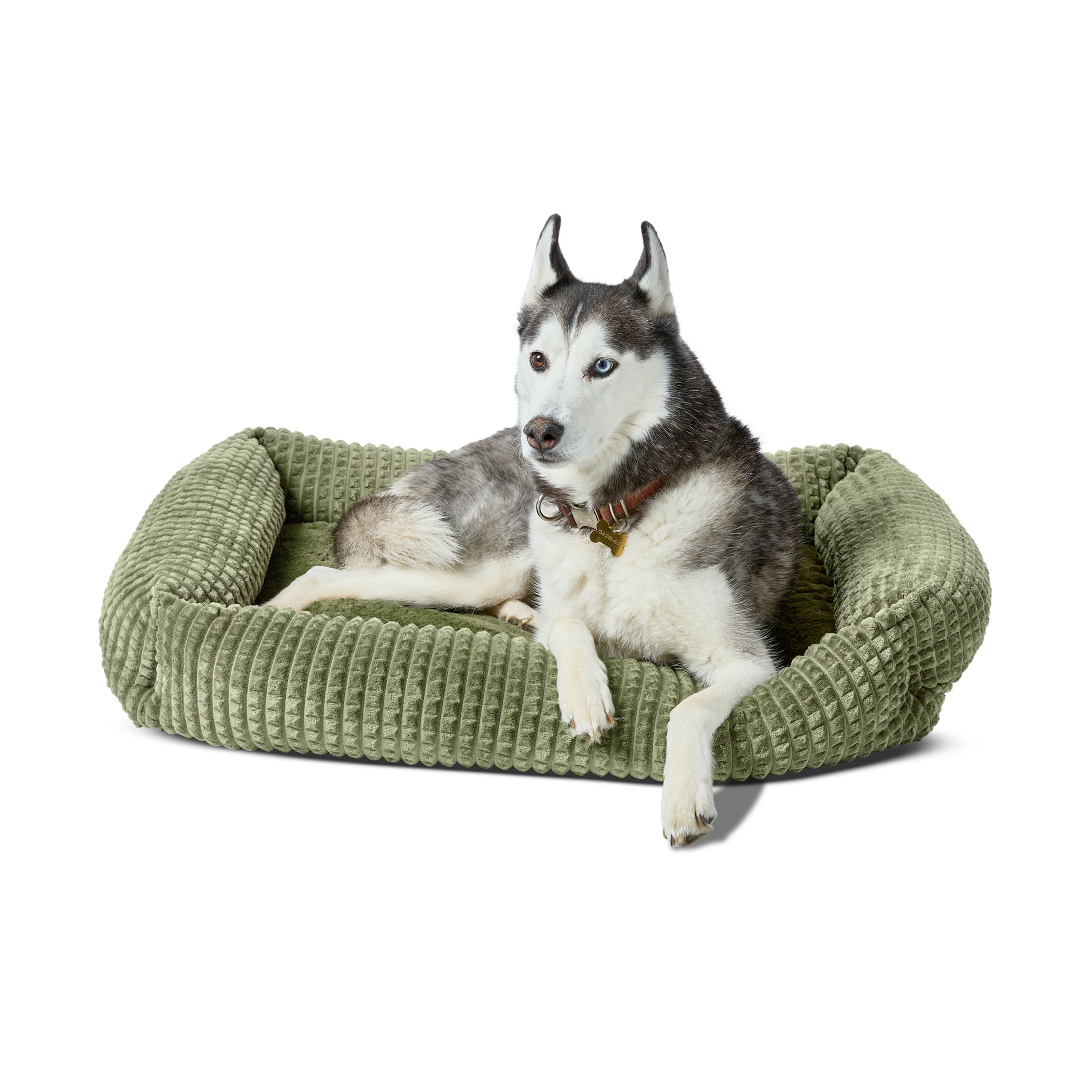Vibrant Life Large Flannel Waffle Texture Bolster Cat or Dog Bed, Green, 27" x 36"