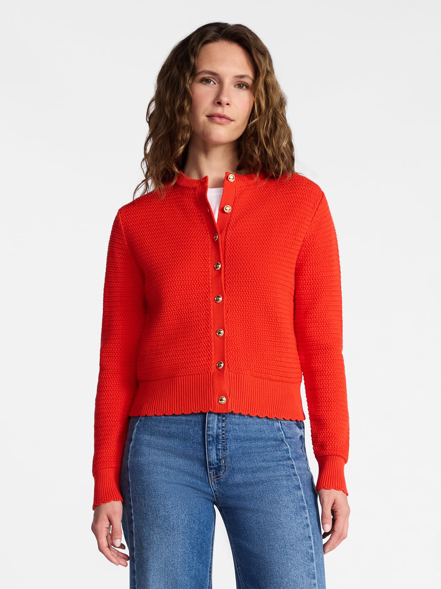 Time and Tru Women's Textured Knit Cardigan Sweater with Long Sleeves, Sizes, XS-XXXL