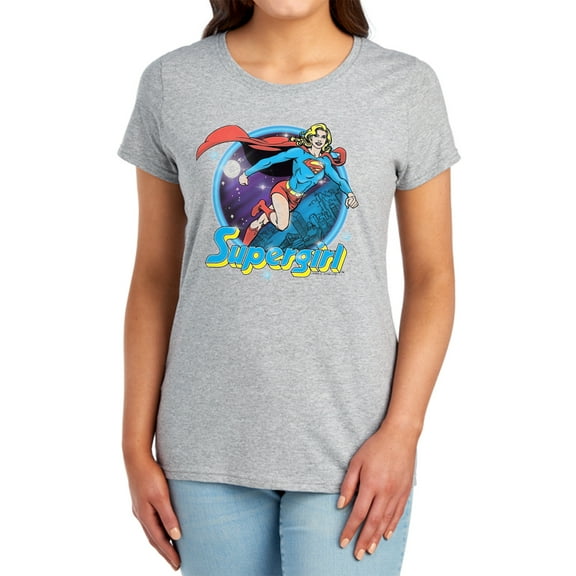 Superman Supergirl Airbrush Women's T Shirt, Athletic Heather, Large