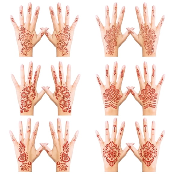Pegatinas de tatuaje temporal de Henna, kit de pegatinas de tatuaje de Henna marrón, tinta roja resistente al agua, tatuaje de manos de Henna para mujeres, decoraciones de fiesta