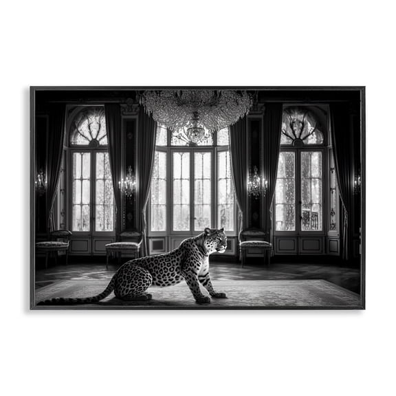 Snow Leopard in Opulent Mansion Black Framed Giclee Art, design by Decent Exposures