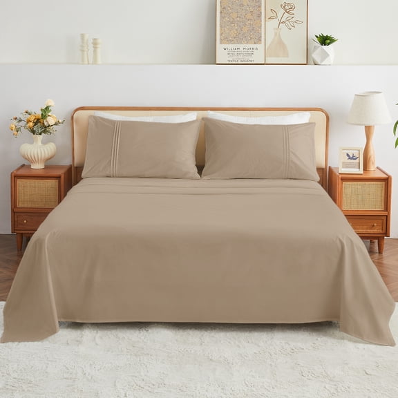 Kingrest 100% Algodón Juego de Sábanas de 4 Piezas para Cama Queen Size, Bolsillos Extra Profundos para 40cm, Ultra Suave y Transpirable