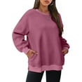 thumbnail image 2 of Tumotour Pullover Sweatshirts For Women Long Sleeve Crew Neck Side Slit Tunics Tops Pockets Oversized Solid Color Lightweight Loose Fit Pullover Sweatshirts, 2 of 8
